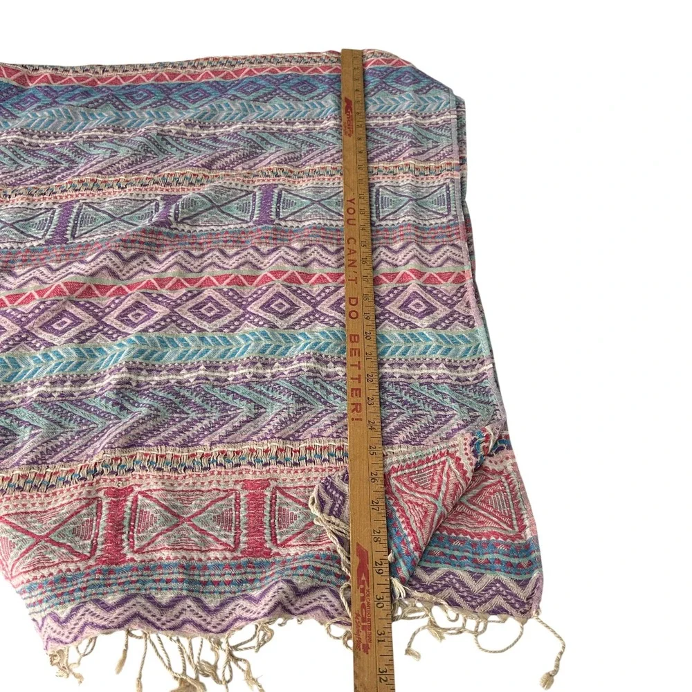 Earthy Boho Festival Fringe Scarf Wrap Shawl Multicolor Hippie Lightweight Indie